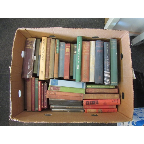 1458 - Two boxes of mixed literature, etc., including Walter de la Mare, W.B. Yeats, Ezra Pound, John Cowpe... 