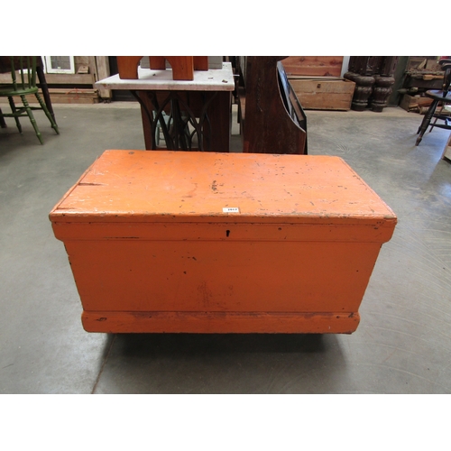 2017 - A Victorian orange painted tool box on wheels