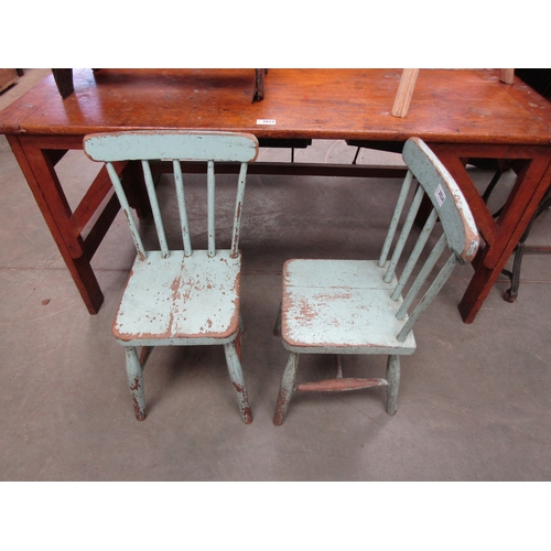 2024 - Two wooden blue painted childrens chairs