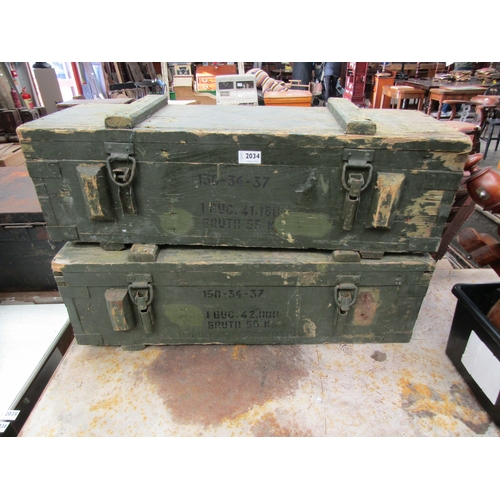 2034 - A pair of ex Military ammo boxes