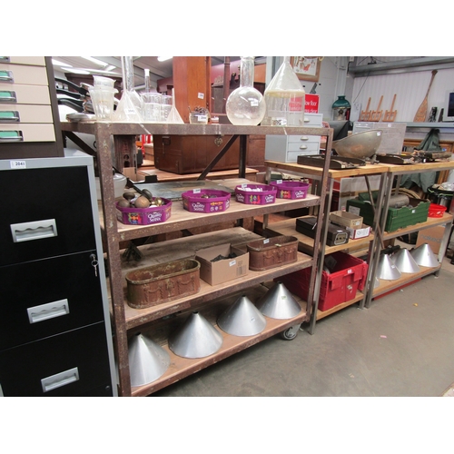 2047 - An Industrial metal and pine four shelved trolley rack on castors   (R)  £200