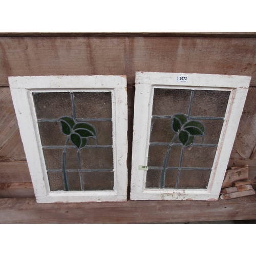 2072 - Two leaded stained glass windows 53 x 39cms   (R)  £10