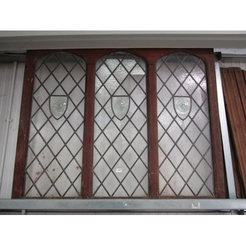 2077 - Two mahogany framed leaded glass windows   (E)  £20-30