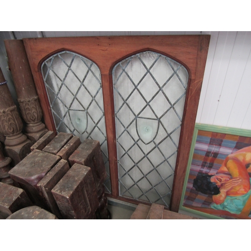 2077 - Two mahogany framed leaded glass windows   (E)  £20-30