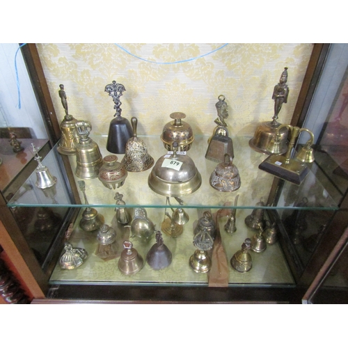 2105 - A collection of Brass & Metal bells to include:- Swingel, Shop, Goat and Hand Bells