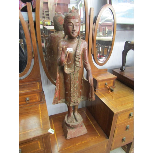 2142 - A 19th Century Burmese lacquered timber deity figure, 95cm tall