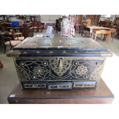 2194 - An Eastern hardwood and brass bound Zanzibar box with three small drawers   (R)  £100