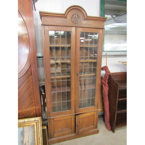 2217 - An Edwardian oak and lead glazed display cabinet a/f