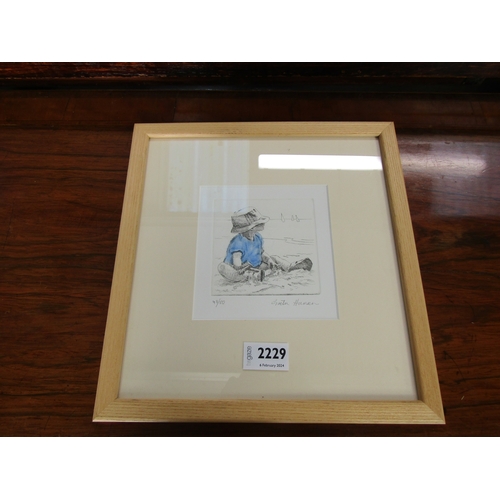 2229 - An etching-Boy in blue, limited edition 43/50 pencil signed by Greta Hansen