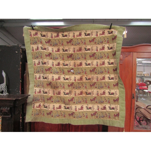 2301 - An Eastern wall hanging tapestry Eastern influence figures on horseback 150 x 150cm, some staining