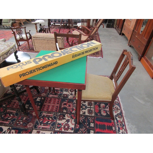 2318 - A Focus projection projector, folding card table, pub table and two chairs with a print