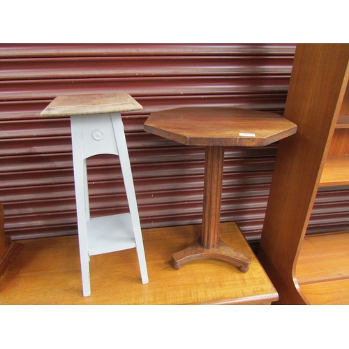 2344 - An octagonal wine table, reeded column, plinth base and a painted jardiniere stand  (2)