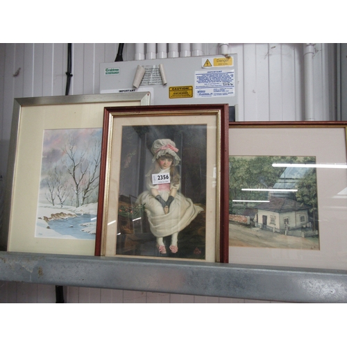 2356 - Pair of framed and glazed water colour painintgs of a cottage and trees, and a snowy scene of trees ... 