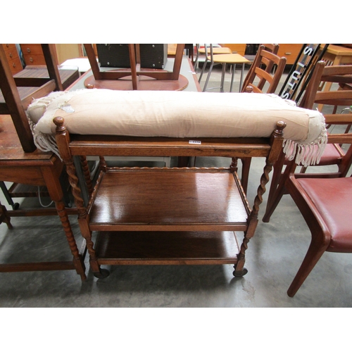 2378 - A 1930's oak barleytwist three tier tea trolley