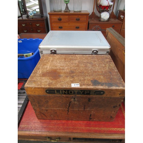 2168 - An alloy transport case and vintage mahogany linotype storage box