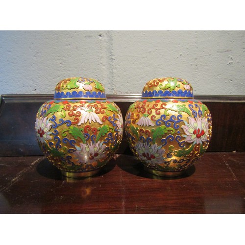 1067 - Two pairs of cloisonne ginger jars