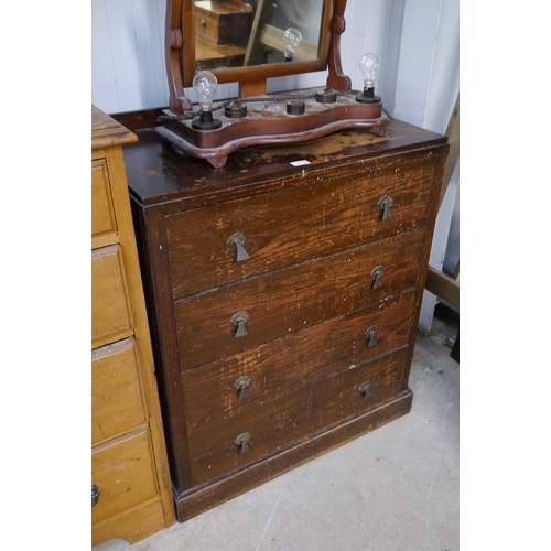 2138 - A 1940's oak chest of drawers drop handles, plinth base, a/f