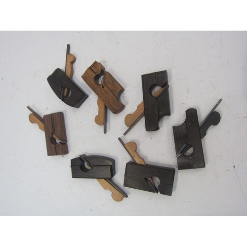 5222 - Seven miniature planes in ebony, rosewood and boxwood