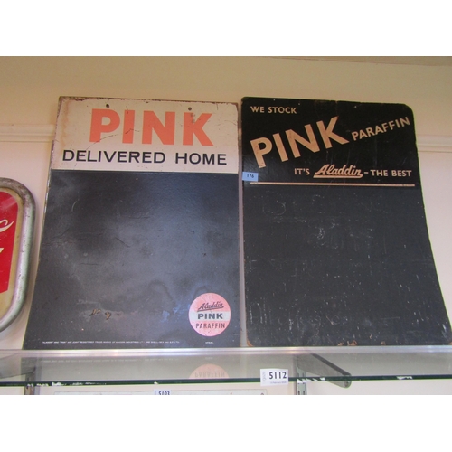 5112 - Two Pink Paraffin advertising chalk boards