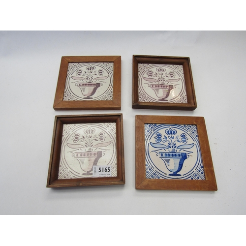 5165 - Four framed Dutch Delft tiles, approx 16cm x 16cm including frames