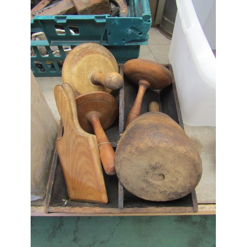 5174 - Seven treen items including housemaids tidy