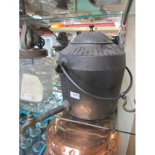 5273 - A cast kettle with long spout and hanging handle, stamped Holcroft & Sons 3 Gallons    (R)  £25