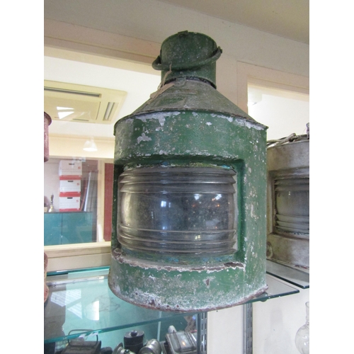 5291 - A pair of painted ships lamps; red 'Port' and green 'Starboard'