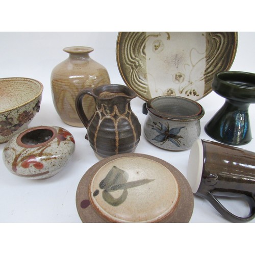 9042 - A collection of various studio pottery dishes, vases and jugs etc including Black Mountain, Truro, D... 