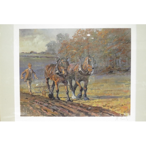 4397 - An M. Coward Limited Edition print, No. 738/850, pencil signed, depicting horse drawn plough, a penc... 