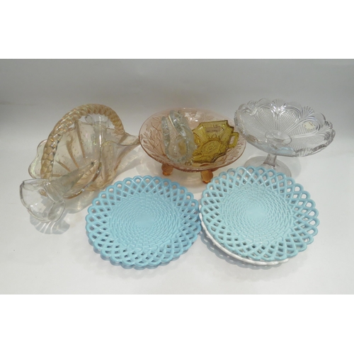 4411 - Pressed glass trumpets, dishes etc (10)