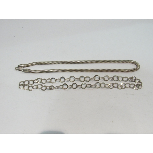 4351 - A handmade neck chain stamped 925, 40cm long and a snake chain, ends stamped 925