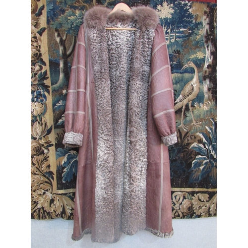 4178 - A superb modern buff leather Persian lamb lined ladies 3/4 length coat, the coat has all over stitch... 