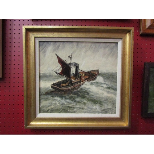 4033 - BRIAN LILLEY: An oil on board of a steam sailing boat, signed lower right, details verso, framed, 29... 