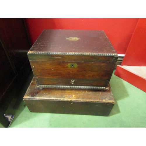 4036 - A wooden jewellery box with velvet lined lid and sectional lift-out tray together with an oak box (2... 