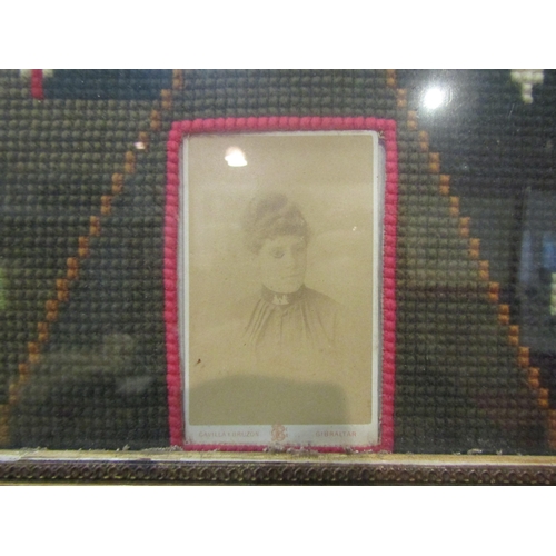 4067 - A Victorian commemorative wool tapestry with integrated photograph, framed and glazed, 40cm x 43cm i... 