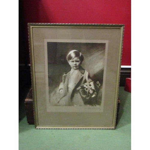 4102 - A photographic image of young boy holding a teddy bear, from an original by Frank Salisbury, framed ... 