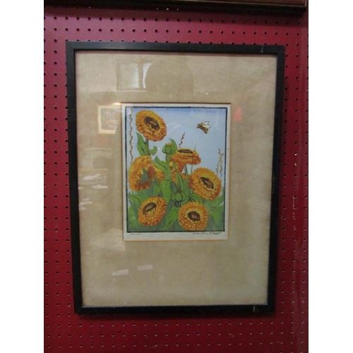 4103 - A print depicting sunflowers signed by Arthur Edwin Warnch, framed and glazed 23cm x 17.5cm image si... 