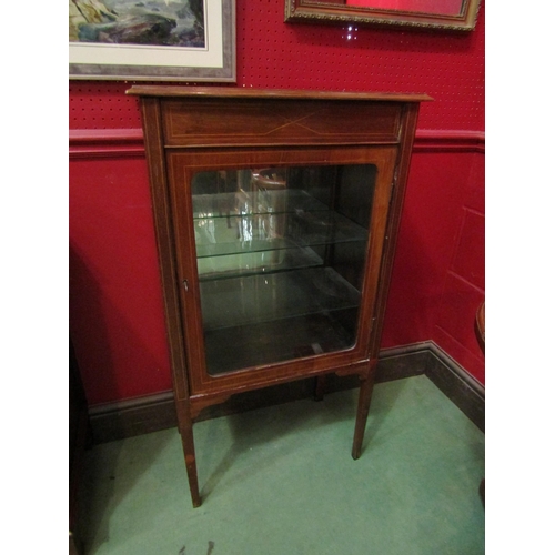 4112 - An Edwardian inlaid display cabinet with key, 100cm tall x 56cm wide x 32cm deep