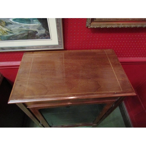 4112 - An Edwardian inlaid display cabinet with key, 100cm tall x 56cm wide x 32cm deep