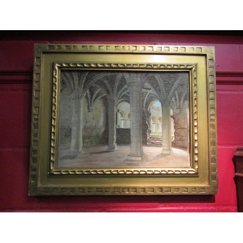 4113 - FRANK SALISBURY: An oil on canvas depicting an abbey interior, framed, 36cm x 49cm image size, signe... 