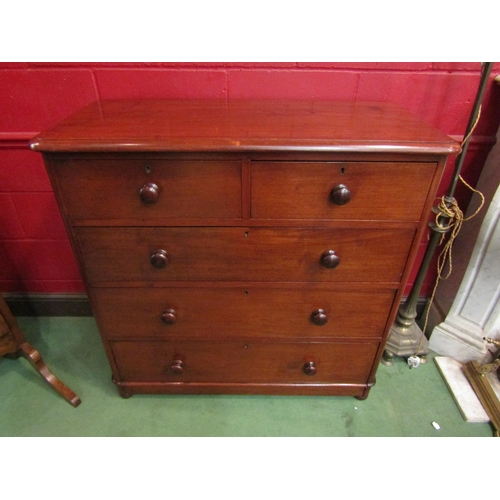 4139 - A mid Victorian walnut round corner chest of two short over three graduating long drawers with turne... 