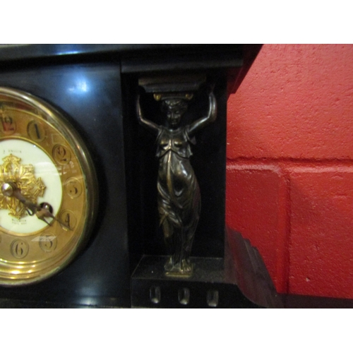 4153 - A late Victorian black slate mantel clock of architectural form, central gilt dial marked Bullen Nor... 