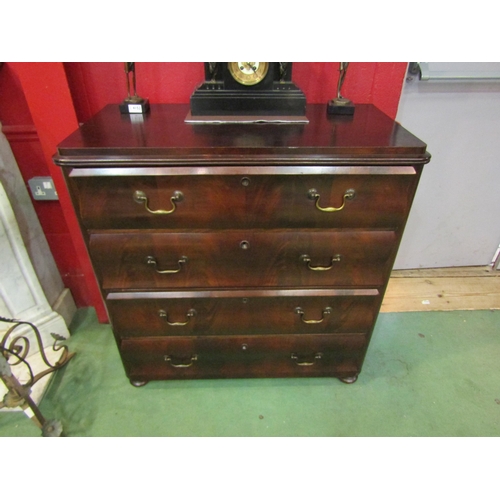 4154 - A mid Victorian flame mahogany chest of four long serpentine fronted drawers over bracket feet, 98cm... 