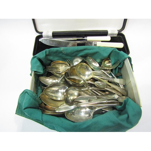 4321 - A box of silver plated cutlery along with a silver ladle and fish knife