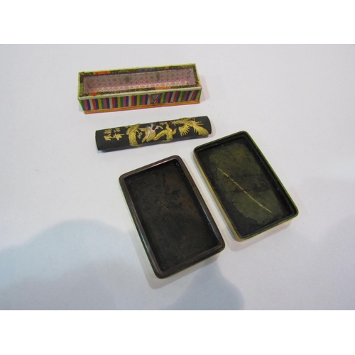 4347 - A vintage Chinese brass scribe's ink box and an ink stick