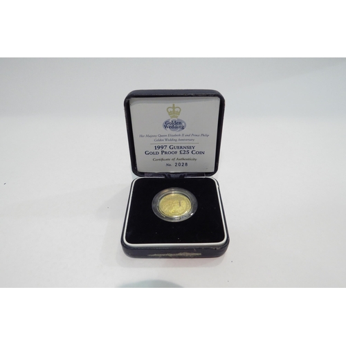 4356 - A 1997 Guernsey £25 gold coin with Royal Mint certificates set in Westminster Mint box