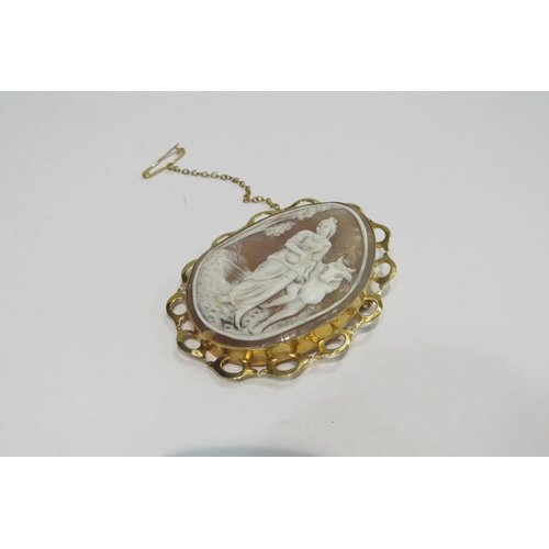 4379 - A 9ct gold framed shell cameo brooch depicting a female with yak