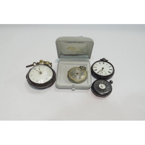 4387 - A Georgian silver pocket watch and three others