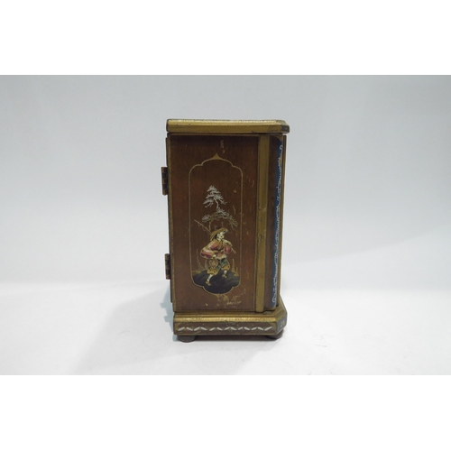 4393 - A chinoiserie 8-day mantel clock with an English movement, 15cm tall