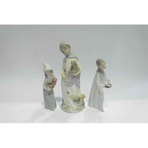 4395 - Two Lladro figures - Girl with candle and Girl with chicken, together with a similar figure